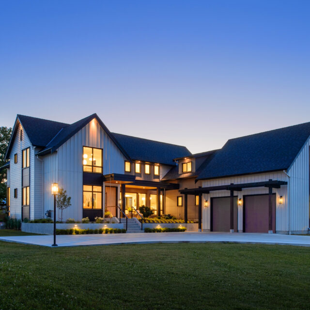 Modern Farmhouse at Dusk