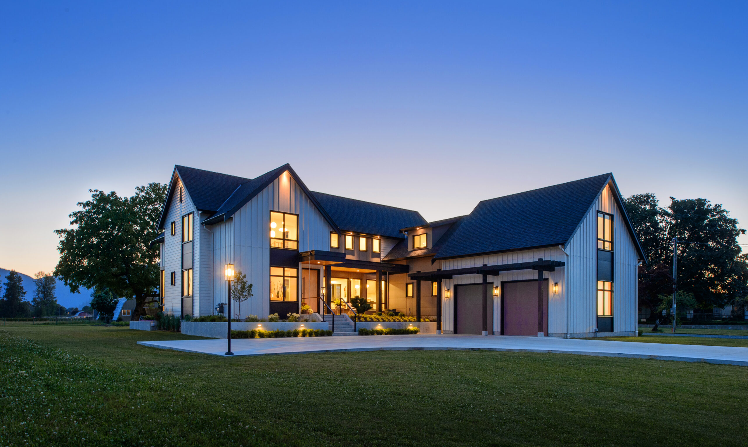 Modern Farmhouse at Dusk